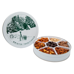 WINTER TRADITIONS TIN • LARGE WHITE/GREEN 7-SECTION